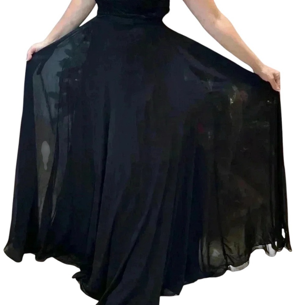 Black Maxi Flare Halter Dress Lace Bodice Size S - Picture 4 of 16